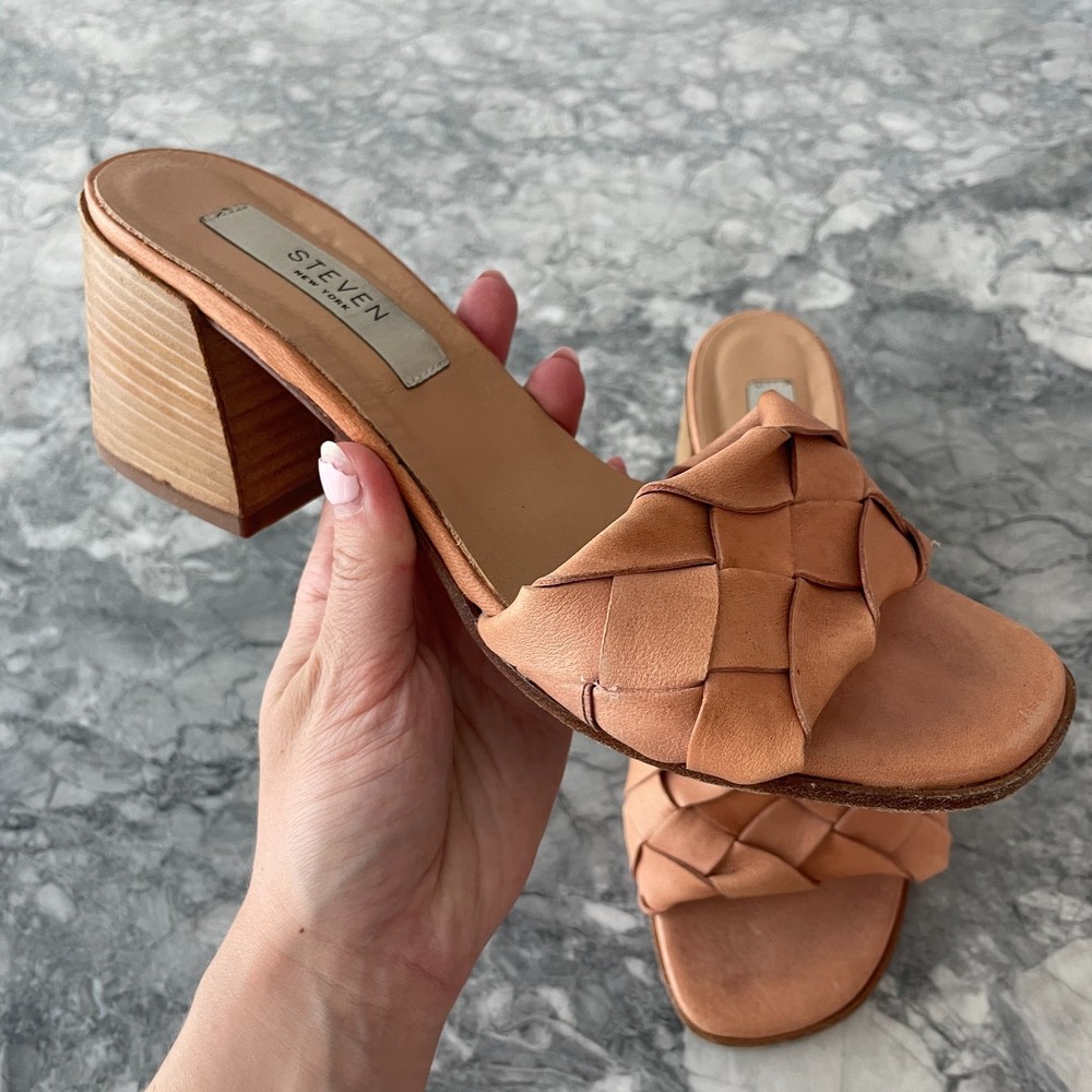 Steven by Steve Madden Braided Strap Heeled Sandal Tan Size 38